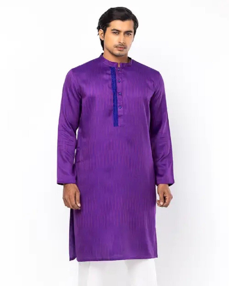 Purple Erri Embroidered Viscose Panjabi - Main view showing full design
