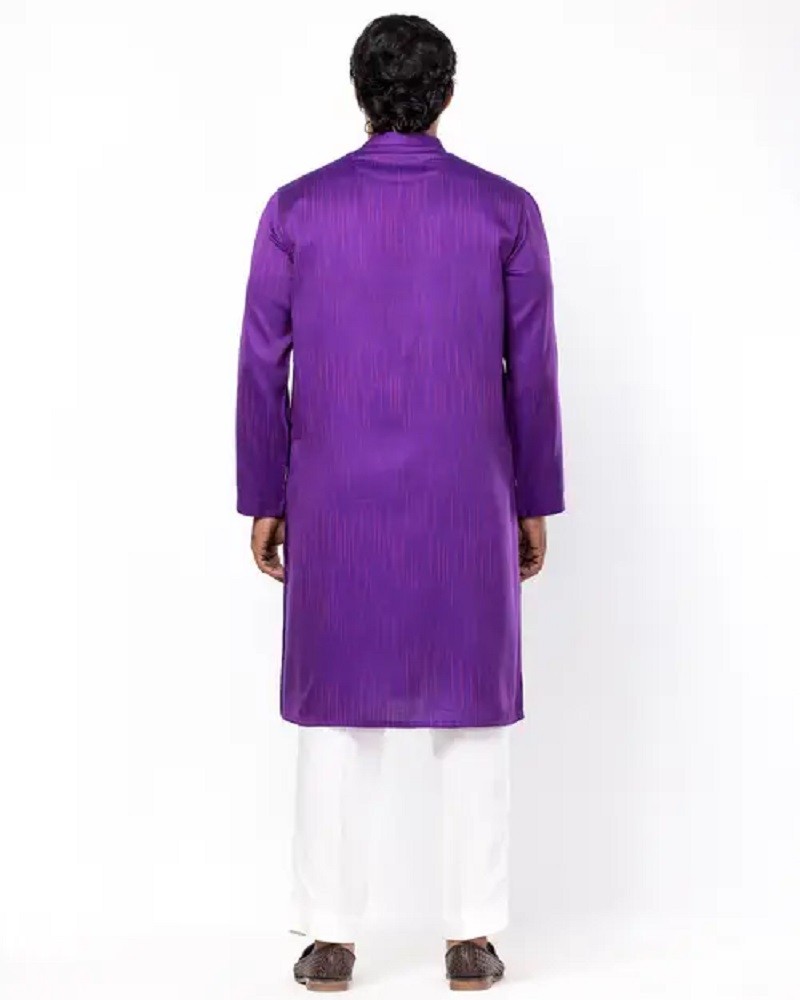 Purple Erri Embroidered Viscose Panjabi - Alternate view 1 showing  color