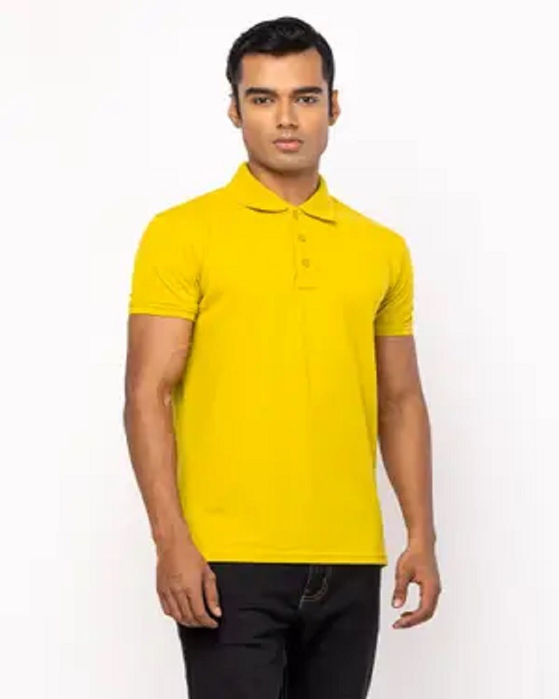 Mustard Mixed Cotton Polo Shirt - Main view showing full design