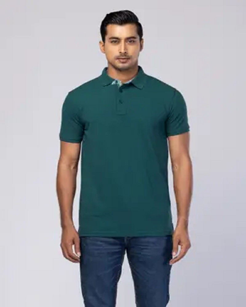 Green Mixed Cotton Polo Shirt - Main view showing full design