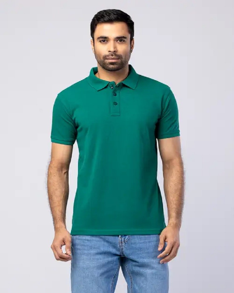 Green Mixed Cotton Polo Shirt - Main view showing full design