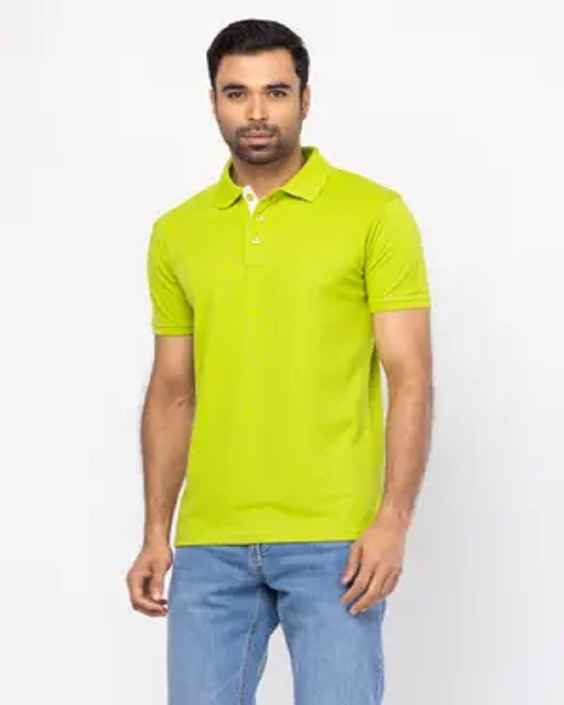 Leaf Green Mixed Cotton Polo Shirt - Main view showing full design