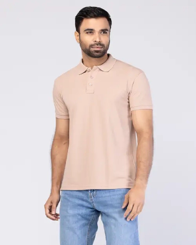 Mustard Mixed Cotton Polo Shirt - Main view showing full design