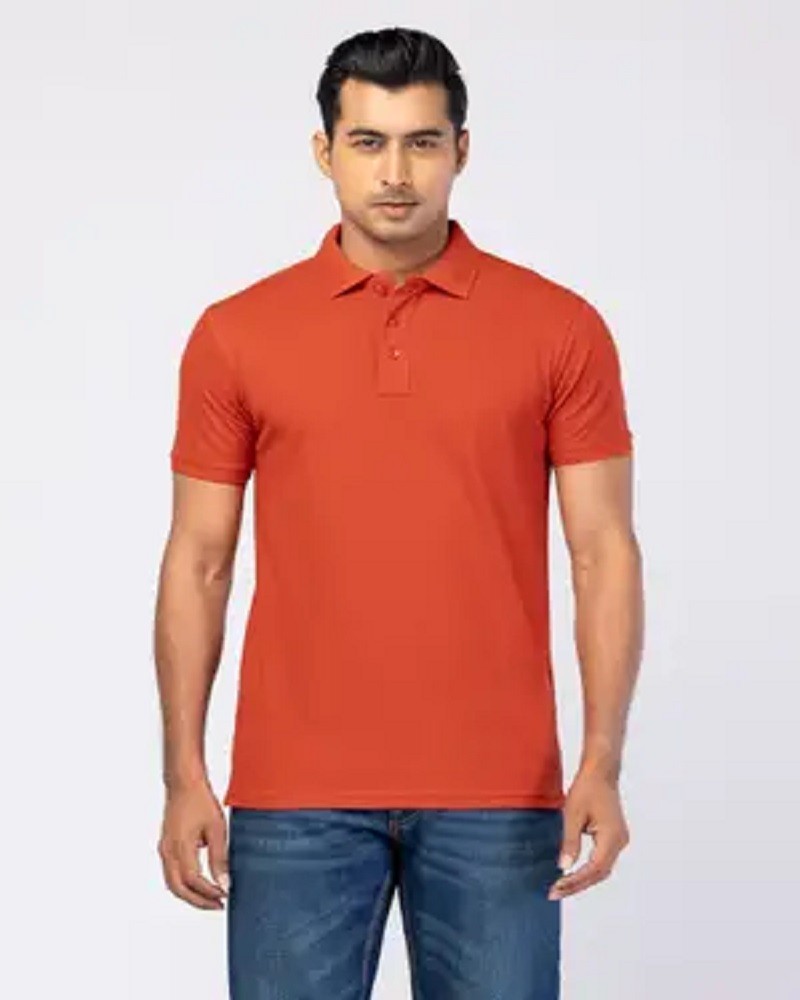 Orange Mixed Cotton Polo Shirt - Main view showing full design