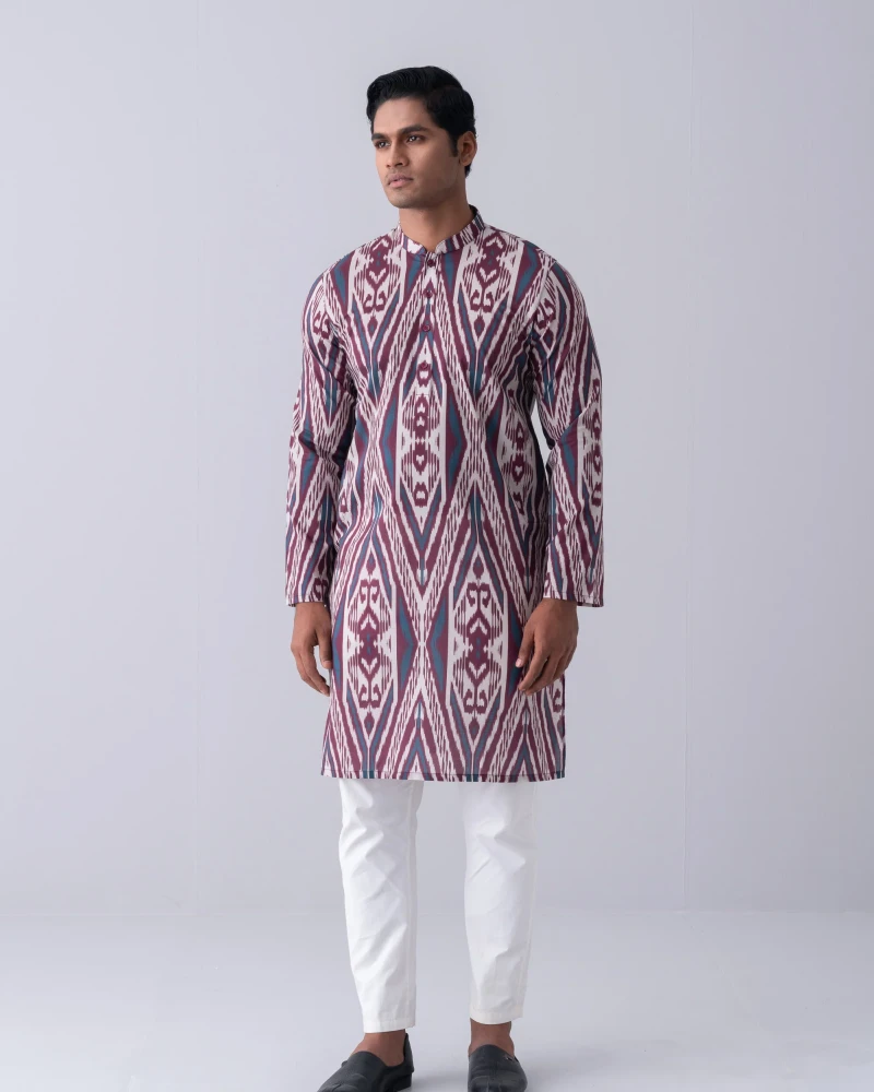 Regular Fit Printed Cotton Panjabi - Alternate view 4 showing  color