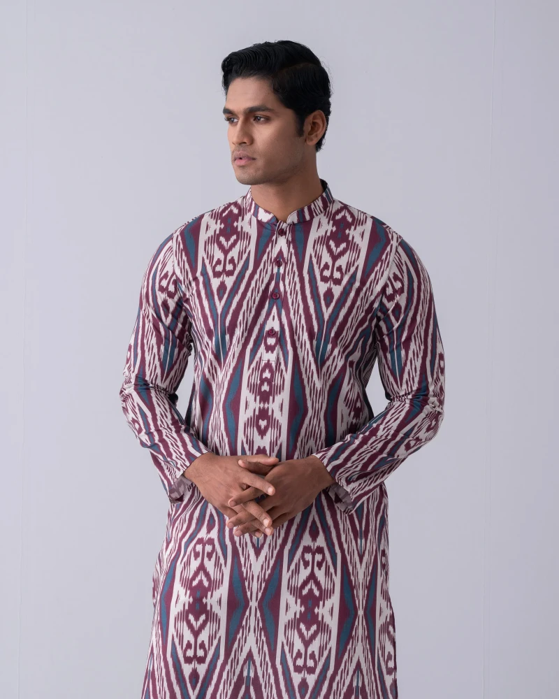 Regular Fit Printed Cotton Panjabi - Main view showing full design