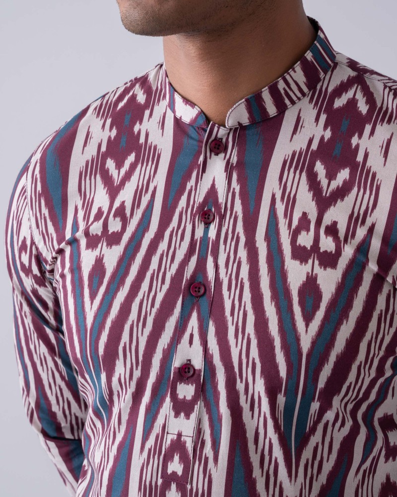 Regular Fit Printed Cotton Panjabi - Alternate view 3 showing  color