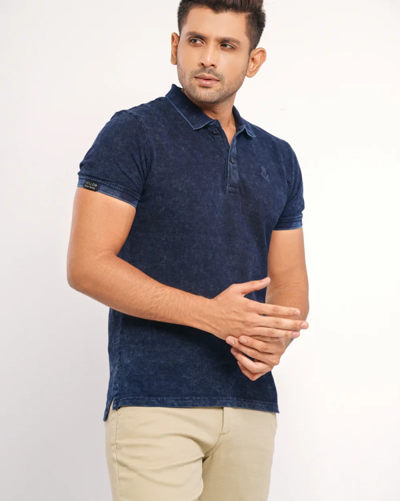 Regular Fit Indigo Polo Shirt - Main view showing full design