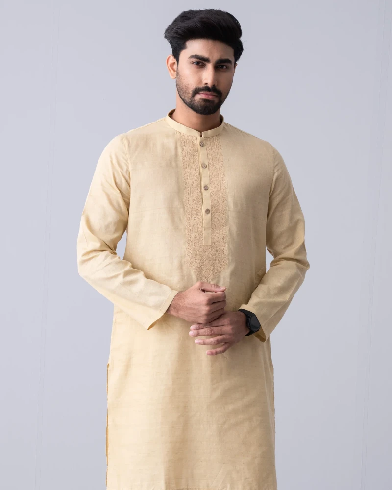 Regular Fit Embroidered Semi-Formal Panjabi - Main view showing full design
