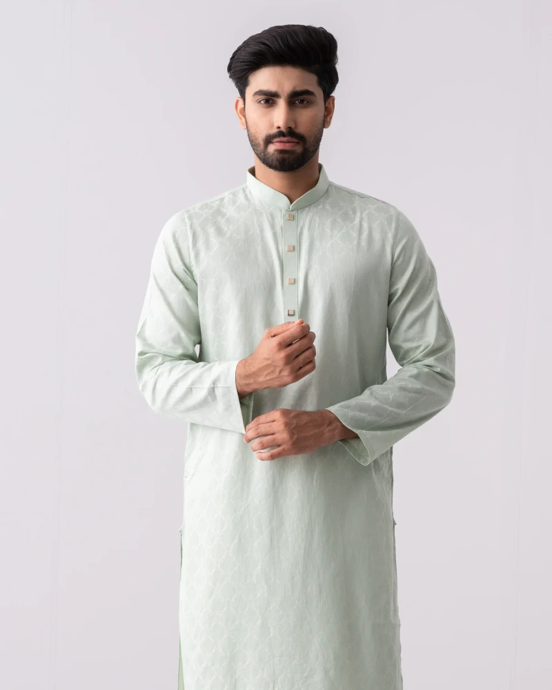 Panjabi Regular Fit Jacquard Cotton Semi-Formal Panjabi - Main view showing full design