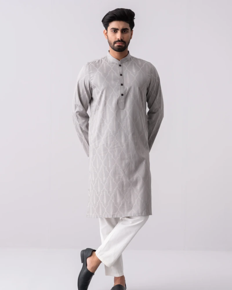 Regular Fit Jacquard Cotton Semi-Formal Panjabi. - Alternate view 3 showing  color