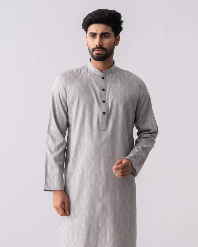 Regular Fit Jacquard Cotton Semi-Formal Panjabi. - Main view showing full design