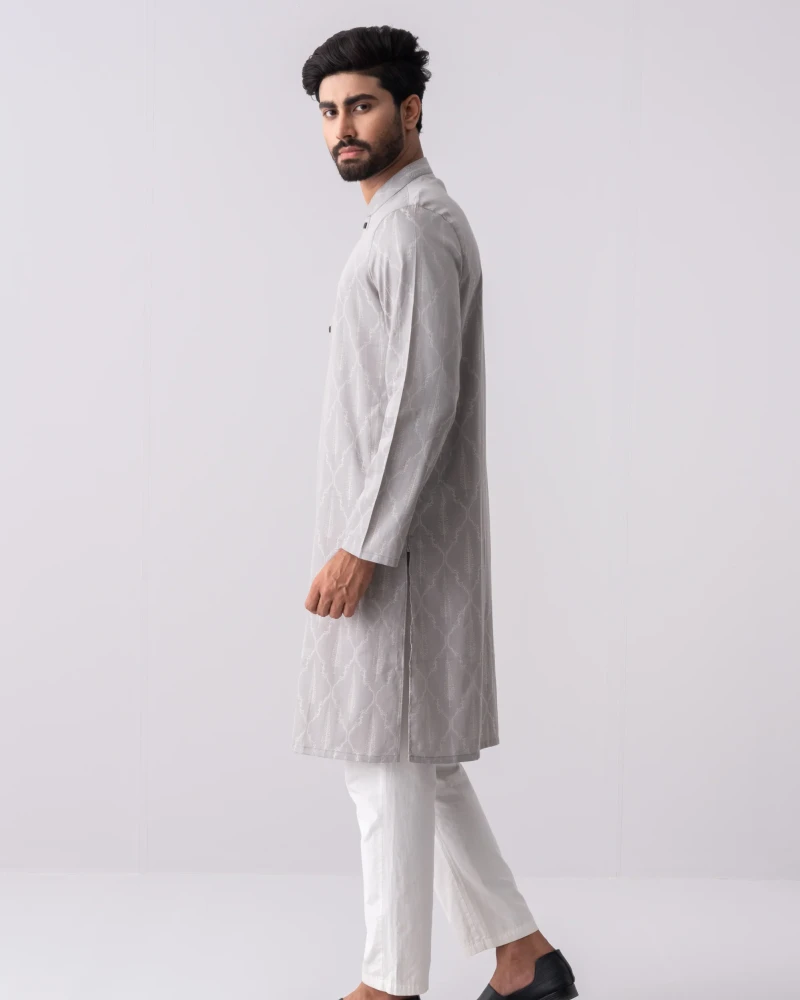 Regular Fit Jacquard Cotton Semi-Formal Panjabi. - Alternate view 2 showing  color