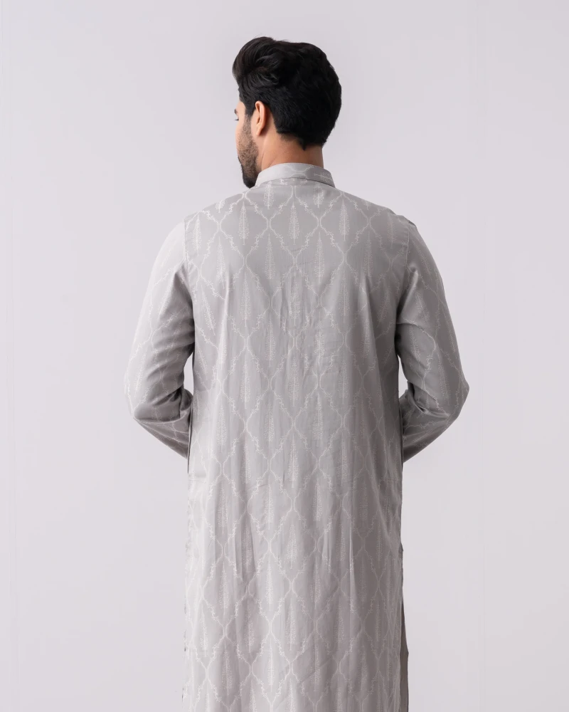 Regular Fit Jacquard Cotton Semi-Formal Panjabi. - Alternate view 1 showing  color